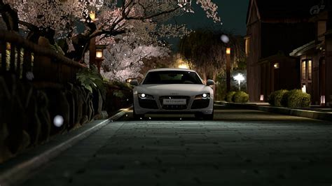 Hd Wallpaper Japan Night Audi R8 Car Road Street Trees Lights