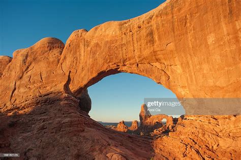 Turret Arch Through North Window At Sunrise High Res Stock Photo