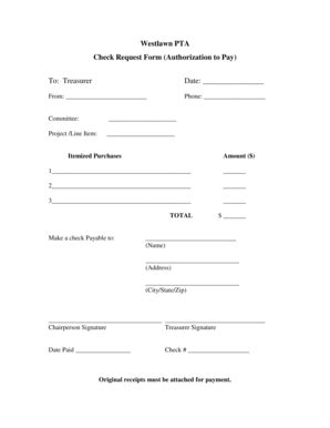 Fillable Online Westlawn Pta Check Request Form Authorization To Pay