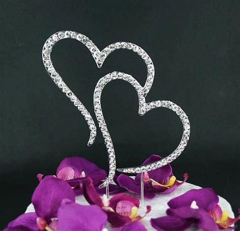 Large Rhinestone Silver Crystal Anniversary Wedding Cake Topper Double