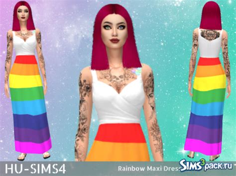 Скачать макси платье Rainbow от Hu Sims4 для Симс 4