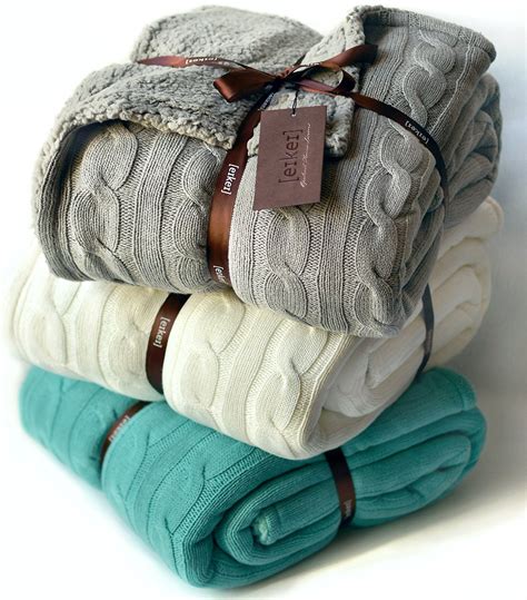 Cable Knit Sherpa Oversized Throw Reversible Blanket Faux Sheepskin