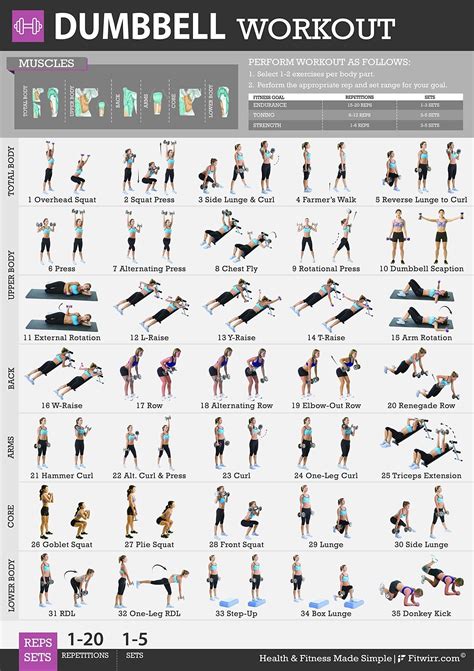 Dumbbell Workout Chart Exercise Poster Etsy Uk Dumbbell Workout Dumbell Workout Total Body
