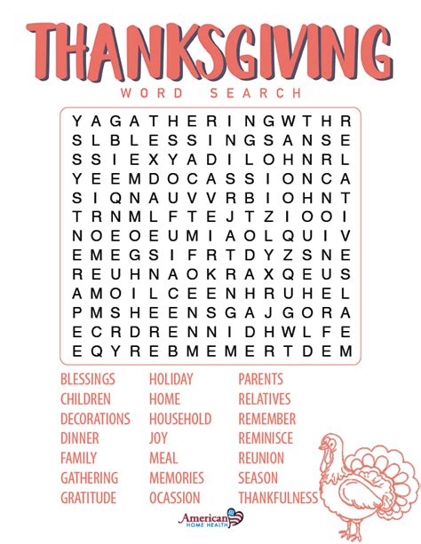 Thanksgiving Word Search Puzzle Large Print American