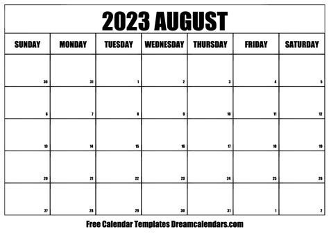 August 2023 Calendar Free Blank Printable Templates
