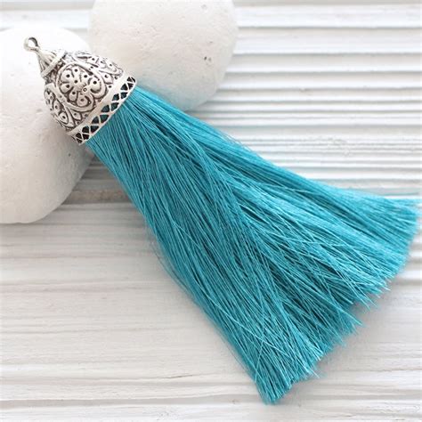 Extra Large Turquoise Silk Tassel With Rustic Silver Tassel Etsy