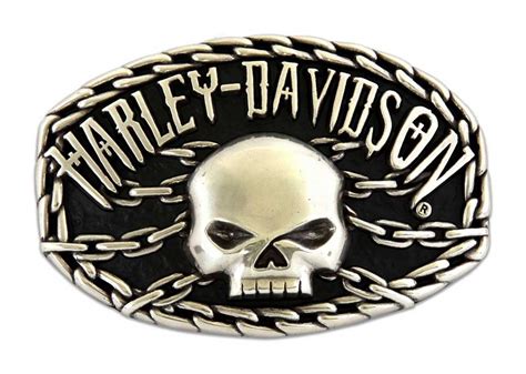 Harley Davidson Mens Belt Buckle Skull Chain Chrome Hdmbu10074