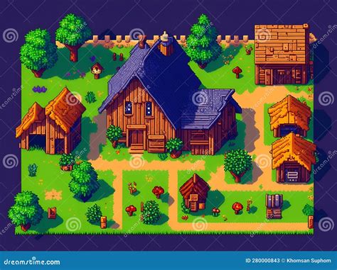 Cozy Cottage A Charming 64 Bit Pixel Art House For Your Village Stock