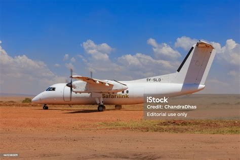 Masai Mara Kenya Airplane Landing At Olkiombo Airstrip Stock Photo