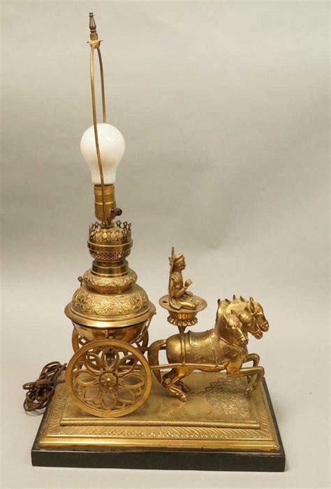 Vintage Figural Brass Horse Drawn Carriage Lamp