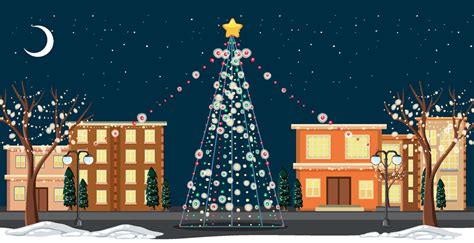 Decorated Christmas Tree In The Town At Night Scene 5280229 Vector Art