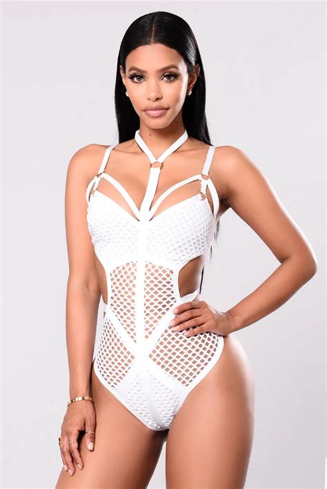 New Design Fishnet Mesh One Piece Halter High Cut Swimsuits Hollow Out