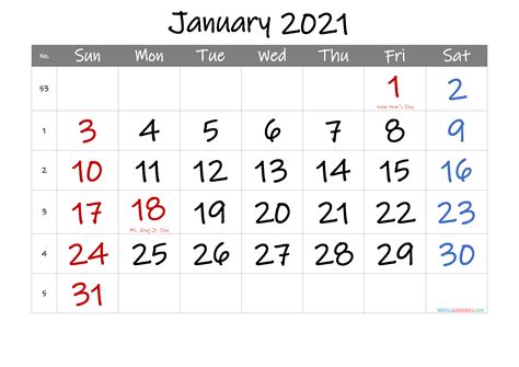 Free Printable January 2021 Calendar With Holidays Free 2020 And 2021