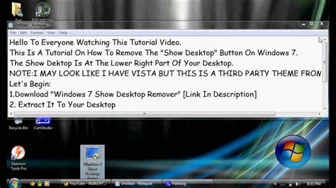 How To Remove Show Desktop Button On Windows 7 Youtube