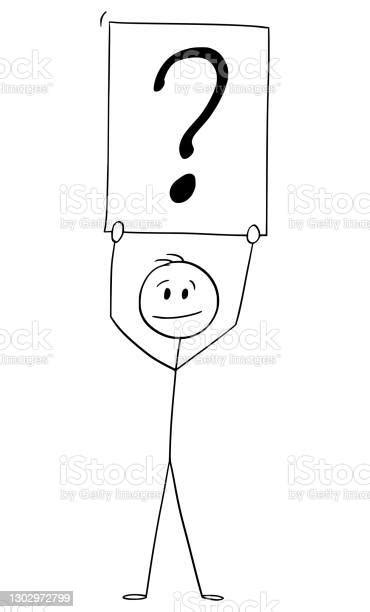 Man Or Businessman Asking Question And Holding Question Mark Sign Vector Cartoon Stick Figure