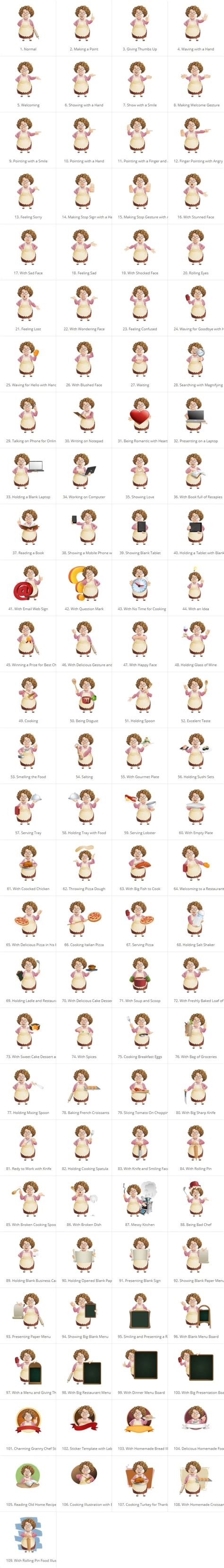 Granny Five Course Meal 112 Action Poses Toon Characters