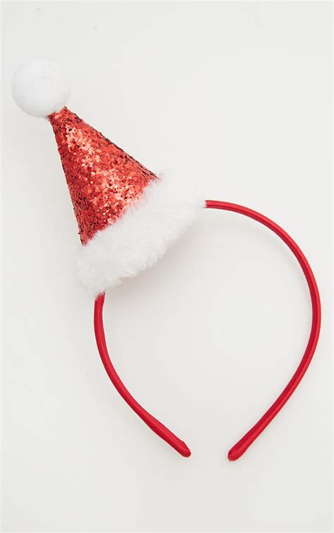 red glitter santa hat headband accessories prettylittlething usa