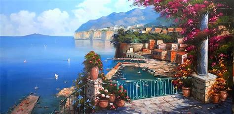 Sorrento Oil Canvas Pointview Painting Painting By Ernesto De Michele
