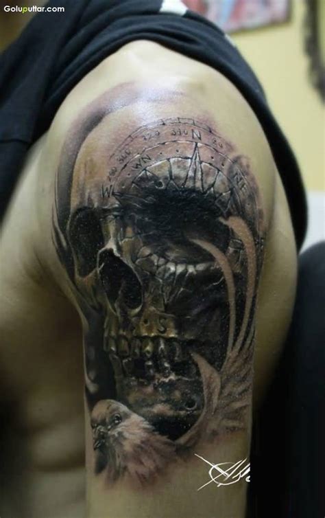 Scary 3d Skull Tattoo Design On Mans Upper Arm Goluputtar