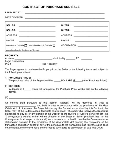 This offer is contingent upon the sale and close of purchaser's property located at. Purchase Agreement Template Canada | Classles Democracy