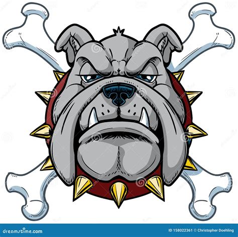 Cartoon Bulldog Mascot Head With Crossbones Stock Vector Illustration