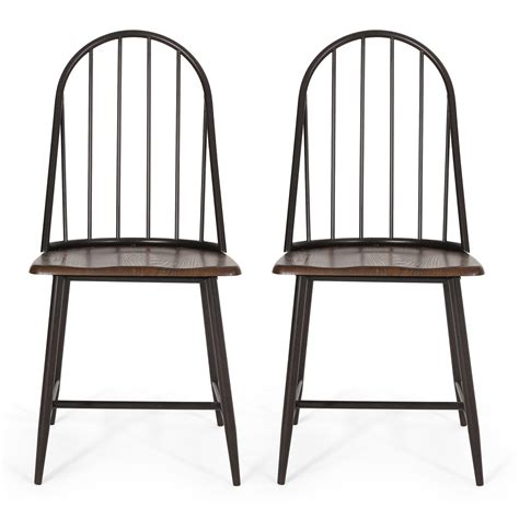 Farmhouse Spindle Back Dining Chairs Set Of 2 Dark Brown And Black