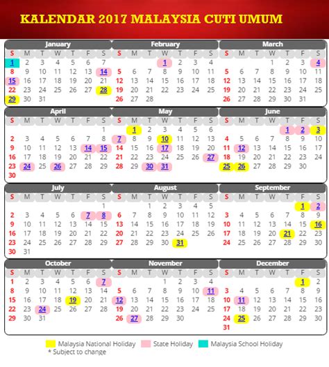 * date subject to change depending on the sighting of the moon. Kalendar 2017 Malaysia Cuti Sekolah Dan Cuti Umum (Public ...