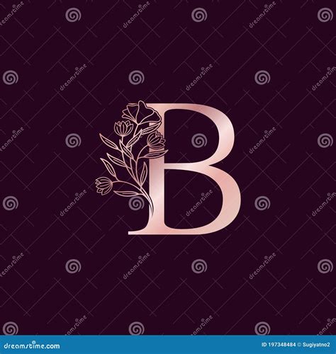 Gold Rose Flower Letter B Luxury Logo Elegant Alphabet Monogram Nature