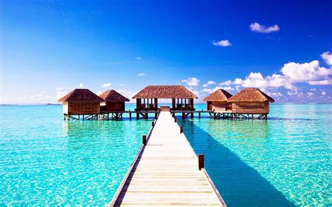 Maldives Beach Resorts Scenery Sea Sky Water Hut Hd Wallpaper