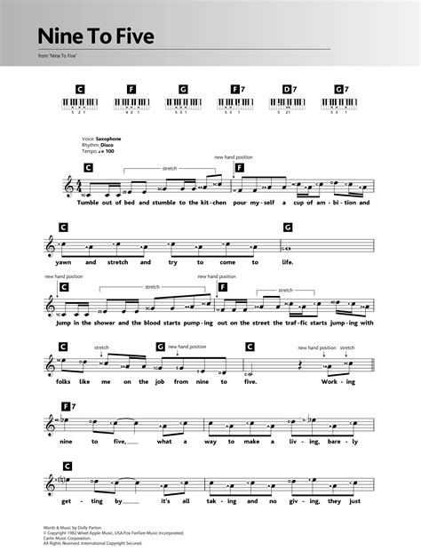 Nine To Five Sheet Music Dolly Parton Keyboard Abridged