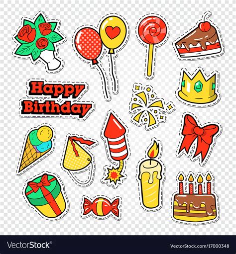 Happy Birthday Party Stickers Badges Royalty Free Vector