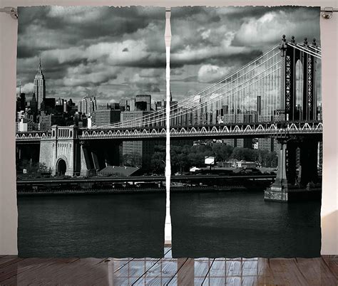 New York Curtains Decor Black And White Panorama Of New