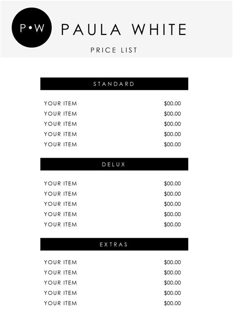 Price List Template Downloadable Price List Printable Etsy Receipt