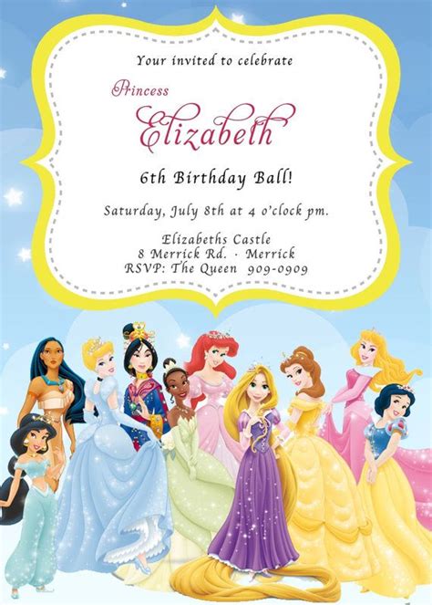 Custom Photo Invitations Disney Princess Birthday Invitation You