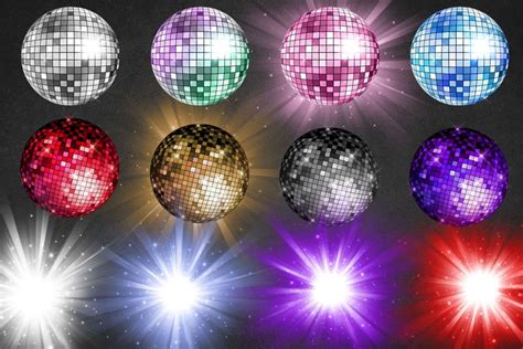 Disco Balls Clipart Dance Party Graphics Png Light Bursts Etsy