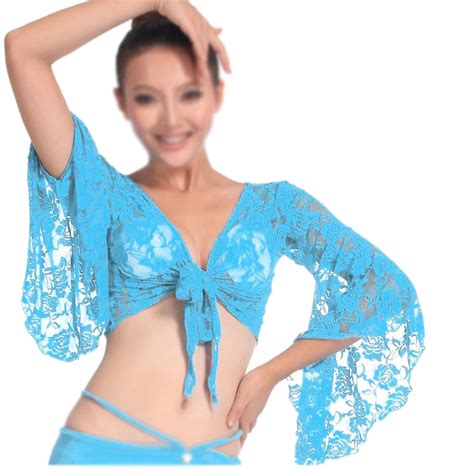 Sexy Belly Dance Dancing Lace Blouse Top Bra Dancewear Costumes Lake Blue In Belly Dancing From