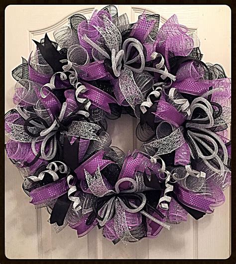 Lavender Silver And Black Everyday Deco Mesh Wrearhlavender Wreath