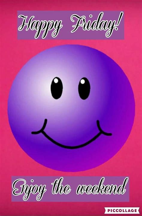 Happy Friday Enjoy The Weekend Smiley Face Purple Friday Wishes