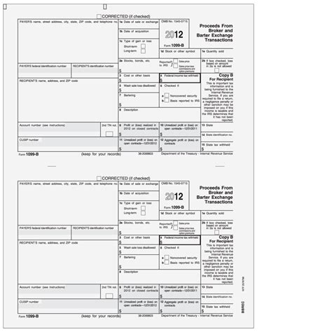 Recipient Copy B Of Form 1099 B Proceeds From Broker And Barter