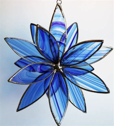 Blue Stained Glass 3d Flower Sun Catcher Home Decor Home Accents Glass Art Stained Glass
