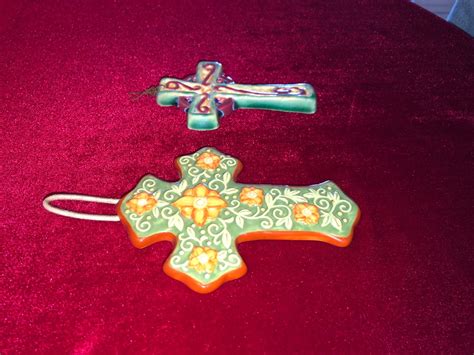 Lot Of Two Hand Painted Ceramic Wall Crosses 5 H Etsy