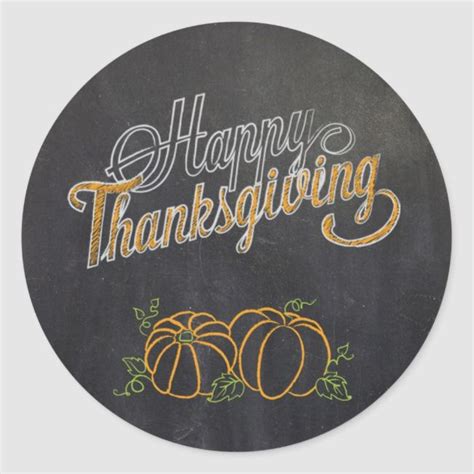 Happy thanksgiving chalkboard gift tag with side border of pumpkins and leaves over a rustic wood background. Happy Thanksgiving Chalkboard Pumpkin Stickers | Zazzle ...