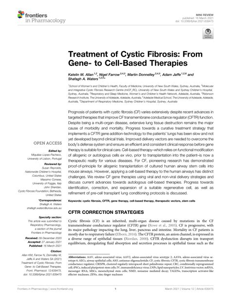 pdf treatment of cystic fibrosis from gene to cell based therapies