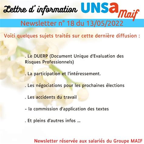 Blog Du Syndicat Unsa Maif La Newsletter Vient De Paraitre