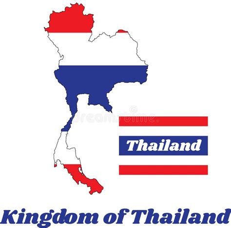 Map Outline And Flag Of Thai In Blue Red And White Color Of Thailand