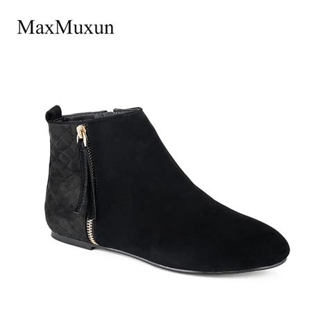 Maxmuxun Women Booties Classic Black Flat Heel Ankle Boots For Women Spring Autumn Fashion