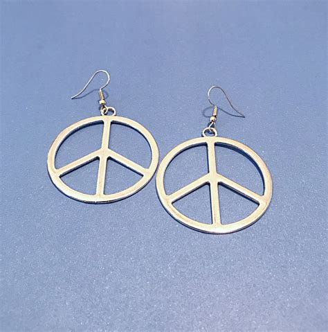 Large Peace Sign Earrings Silver Peace Sign Earrings Boho Etsy Boho