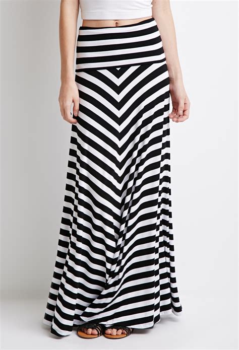 Lyst Forever 21 Stripe Maxi Skirt In Black