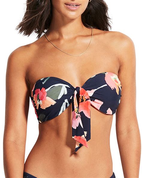 Seafolly Floral Twist Tie Front Bandeau Bikini Top Neiman Marcus