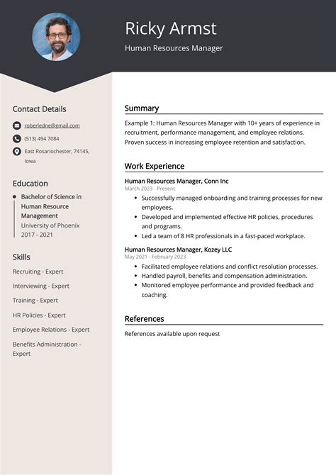 Human Resources Manager Resume Example Free Guide